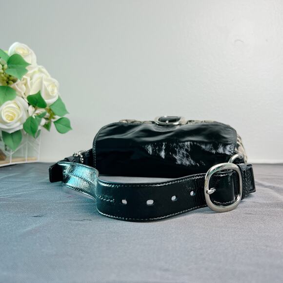 COACH Bleeker 12562 Shoulder Bag Black Patent Leather/Signature Canvas Medium - Picture 8 of 12